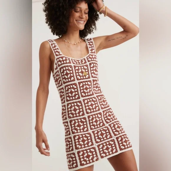 Brown and White Crochet Dress - Picture 1 of 8